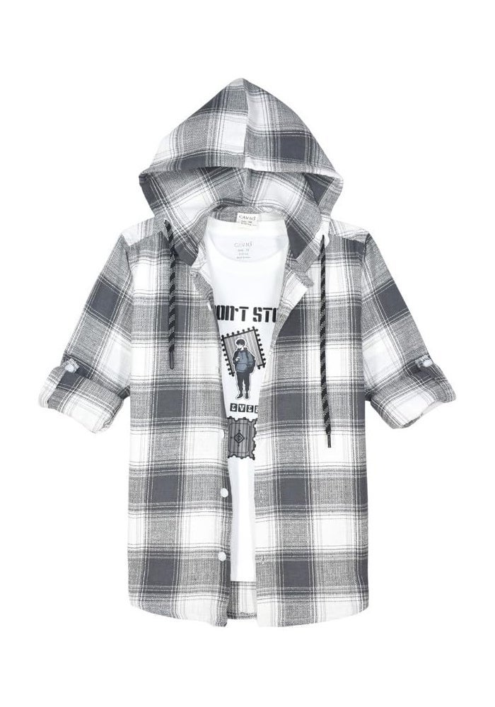 CAVIO Boys Full Sleeves Checked Shirt and T-Shirt - Image 3